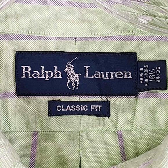 Polo Ralph Lauren Shirt Striped Long Sleeve Button Down Green Mens Size XL 16.5 - Picture 8 of 10